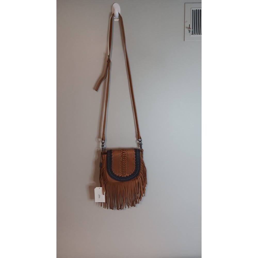 New Montana West Leather Bag Brown Crossbody Mini Braided Stud Adjustable Strap